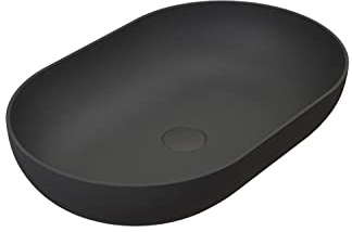 BERNSTEIN® Aufsatzwaschbecken oval 54 cm Waschschale O-540 für Unterschränke, Bad und Gäste WCs Mineralguss mit Quarzsand-Beschichtung Waschbecken Schwarz matt Aufsatzbecken