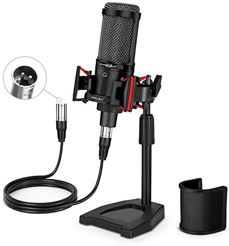 XLR Podcast Mikrofon für PC Computer Professionelles Nierencharakteristik-Kondensatormikrofon XLR Studio Mic Kit für Gesangsaufnahme, Podcasting, Streaming, Home Studio, YouTube mit Desktop-Ständer