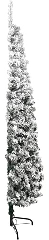 Árbol de Navidad Artificial Medio Círculo con Nieve - Verde y Blanco, 150 cm, PVC y Acero, para Espacios Pequeños