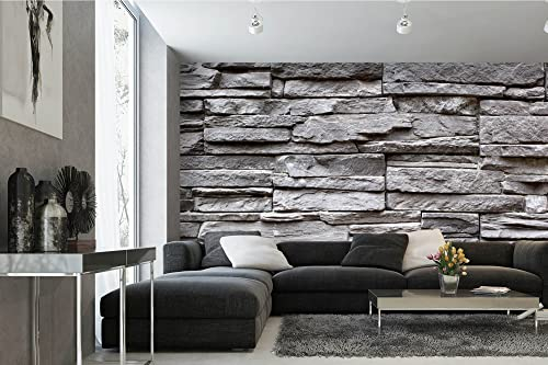 Vlies Fototapete TEXTUR DER GRAUEN STEINMAUER 375 x 250 cm (inkl. Kleister) - Vlies Tapete, Wandtapete, Wandbilder - Tapete für Wohnzimmer Schlafzimmer, Büro, Küche - Montagefertig