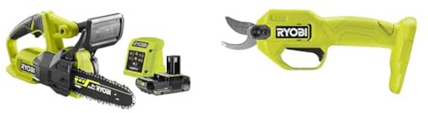 Bundle aus RYOBI 18 V ONE+ Akku-Kettensäge RY18CS20A-125 + RYOBI 18 V ONE+ Akku-Gartenschere RY18SCA-0