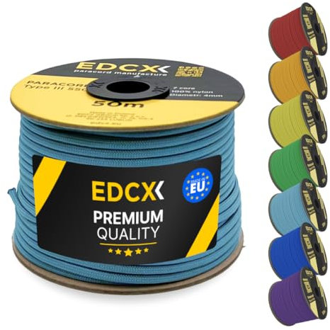 EdcX 4mm Nylon Paracord 550 50m (165 Piedi) - Tipo III, Corda 100% Nylon, Corda 7 Fili, Corda Nylon 4mm in Tinta Unita (Skylight, 50 m)