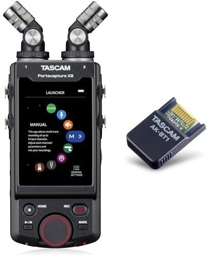 Tascam Portacapture X8 - Portabler 6+2-Spur High-Resolution 32-bit/192-kHz Rekorder & AK-BT1 - Bluetooth-Adapter für TASCAM Produkte