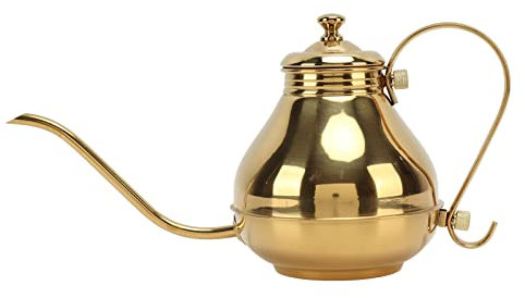 Hervidor de agua para verter sobre café, mini tetera de cuello de cisne de acero inoxidable dorado de 16 oz con boquilla de vertido de precisión, cafeteras para café por goteo, prensa francesa y té