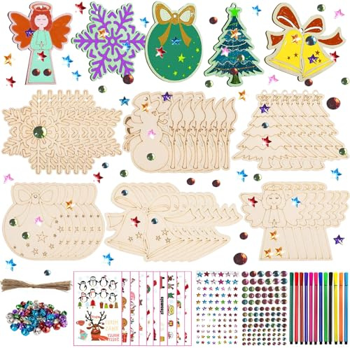 324Pcs Bastelset Weihnachten Kinder, Holzanhänger Weihnachten Deko, Bastelset Weihnachten, Baumschmuck Weihnachten, Holzanhänger Weihnachten, Christbaumschmuck und Weihnachtsgeschenke für Kinder
