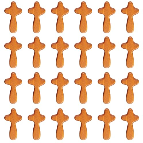Tragbares Gebetskreuz aus Holz, Handschmeichler Holz Kreuz zum Stressabbau, Holzkreuz Set 24 Stück für Geschenkidee, 6 cm Mini-Kreuze aus Naturkiefer, ideal für DIY & Schmuckherstellung(braun)