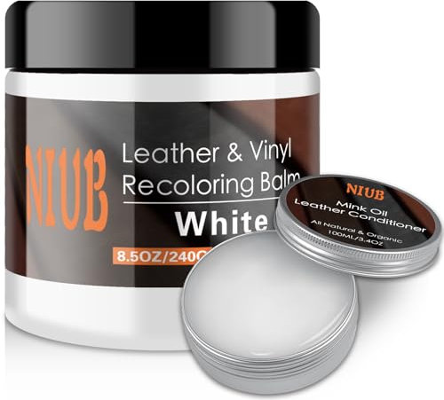 NIUB Leather Recoloring Balm, 8.5Oz White with Oil Leather Color Restorer, Leather Scratch Remover, Leather Restorer for Couches,Furniture,Leather Shoes, Leather Couch Paint,Leather Balm