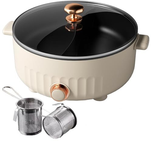 ARTSIM Appareil Fondue, Multi-Fonctions Hot Pot Convient Aux FêTes d'anniversaire (avec 2 Filets Non éTanches),White