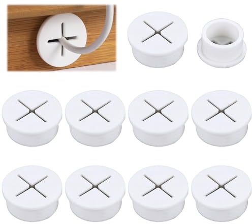 Cozevdnt 10 Stück Kabeldurchführung Schreibtisch, Weiß Schreibtisch Tülle Runde, Kabel Loch Tüllen 20mm, für Schreibtisch Computertisch Arbeitsplatten Möbel, Lochabdeckung, Kabelmanagement