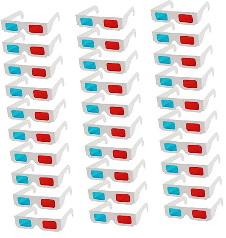 Lunettes 3D Anaglyphes Blanches en Papier, Lot de 30 Pièces