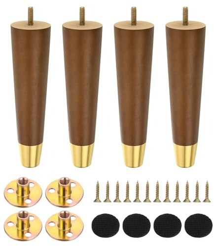sourcing map 8 Inch Wood Furniture Legs, Set of 4 Round Sofa Replacement Wooden Furniture Feet Dresser Legs with Mounting Screws, for Cabinets Couch Dresser Chair Desk Ottoman Table, Brown