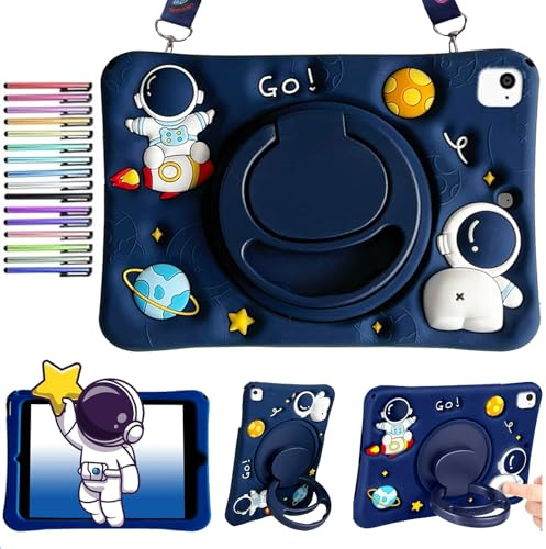 A-BEAUTY Coque pour iPad 9,7 Pouces iPad 6ème/5ème/iPad Air 1/2, Astronaute | Jolie Coque avec Poignée Rotative à 360°, Bandoulière