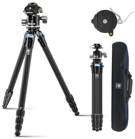 SIRUI AM-254 140cm Carbon Fiber Reise-Stativ, Kompaktes Professionelles Kamerastativ mit KS-20 Niedrigprofil-Kugelkopf, Schnellverschlusssystem Kompatibel mit DSLR-Kameras, Tragfähigkeit bis 12kg