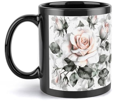 Kaffeetasse, große Porzellantasse, weiß, Aquarell, Blumenmuster, Rose, Kaffeetassen aus Keramik, große Kaffeetasse mit Griff, lustige Tasse, Teetasse für Büro und Zuhause, einzigartige Kaffeetassen