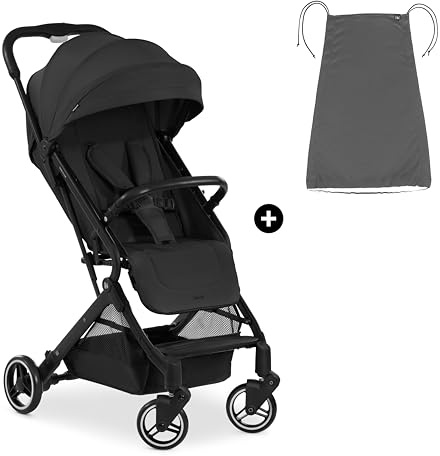 hauck Reisebuggy inklusive Sonnensegel Travel N Care für Kinder ab Geburt bis 22 kg + 3 kg Korb mit Liegefunktion, Leicht – 6,9 kg, Einhändig Klein Zusammenklappbar, UPF 50+, EVA Räder, (Black/Grey)