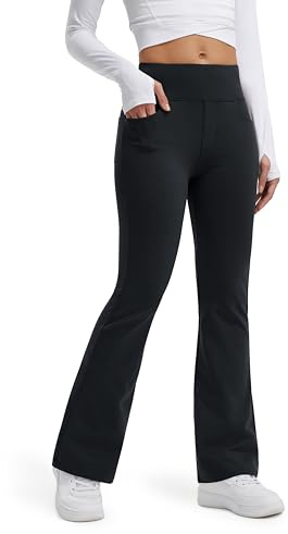 Libin Leggings Termici da Donna con Flared Pantaloni Invernali in Pile Vita Alta Impermeabili da Yoga Trekking con tasch, Nero, M