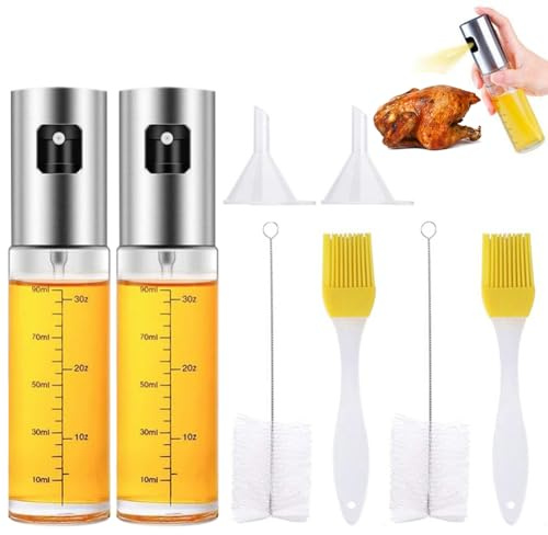 SDKZBFC Spruzzatore di olio,Spruzzatore di olio Spruzzatore di olio d'oliva,100 ML Spruzzatore per olio da cucina con pennello per friggitrici, insalate e barbecue 2PCS