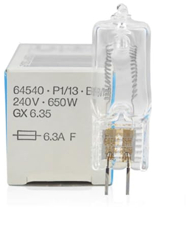 bayodi 5pcs Halogen Bulb 64540 P1/13 BVM 240V 650W GX6.35 Halogen Lamp 6.3A F GX 6.35 Base 240 Volt Clear Light Bulb