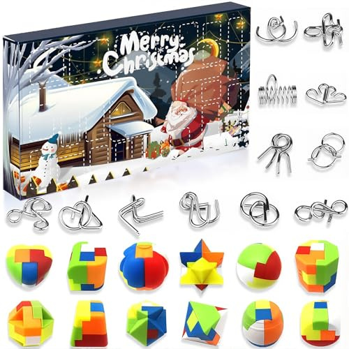 Puzzle Adventskalender 2026 für Kinder,Metall Assembly Disentanglement Puzzles Weihnachtskalender 24 Tage Überraschung,Countdown Weihnachts Adventskalender Geschenk für Kinder (Dark Blue)
