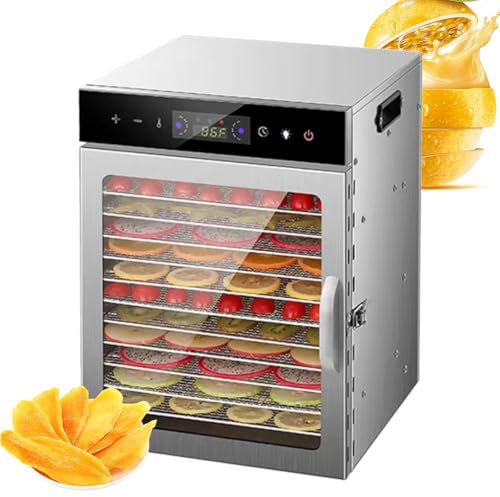 Naturalpowev Déshydrateur Alimentaire, déshydrateur pour Aliments et Viande séchée, Fruits, légumes, minuterie 24 Heures et réglages de température, Livre de Recettes Inclus,12-Trays