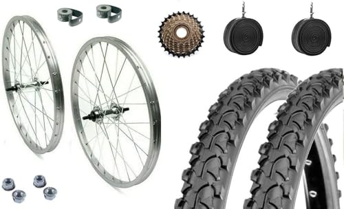 Coppia Cerchi Completi Bici 26” x 1.75 Anteriore + Posteriore con Copertoni 26x1.95, Camere d’Aria Valvola Italia e Ruota Libera 6 Velocità – Kit Completo City Bike Olanda Passeggio