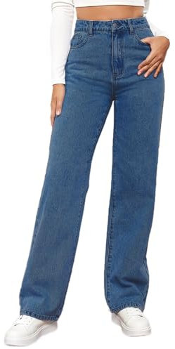 Denim Jeans Women high Waisted Button Multiple Pockets Straight Leg Casual Pants Cute Comfortable Boiler Suits Wide Leg Joggers Women Harem Trousers for UK Trouser Baggy Jeans for Men Sport