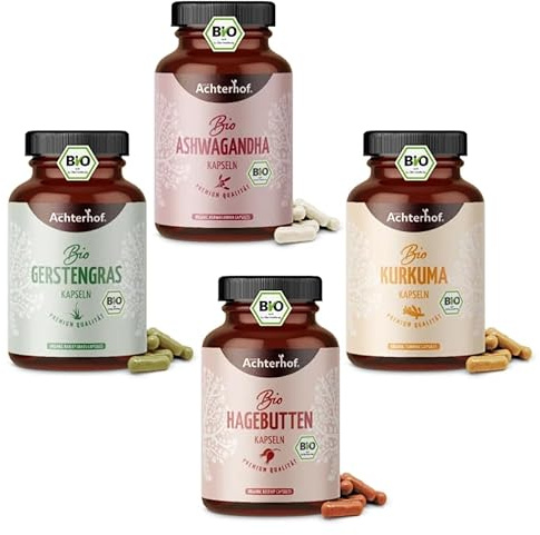 Goldene Mischung Bio 4er Kapselset | alle Zutaten deiner Goldenen Milch als praktisches Kapselset | hochwertige Zutaten in Bio-Qualität | vegane Kapselhülle | vom Achterhof