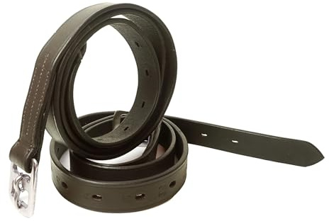 Pferdelinis Cinghia per staffe in pelle nera, marrone, adatta per selle inglesi, lunghezza 120 cm – 160 cm (marrone, 150 cm)