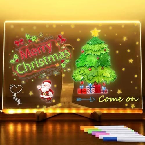 LED Note Board with Colors 2025 Neu LED Notiztafel mit Farben und Ständer Light Up Board LED Tafel Abwischbar Nachrichtentafel Acryl Board LED Note Board LED Drawing Board (7 Farbstifte, 30 * 20CM)