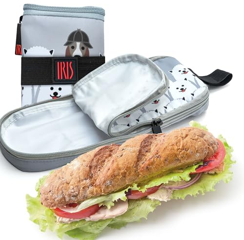 Iris Barcelona Porta Bocatas Infantil Reutilizable y Plegable – Diseño Flexible con Goma (26 x 12 x 2.5 cm) – Interior Impermeable FOOD SAFE – Ideal para Cole, Excursiones, guardería (Gris)