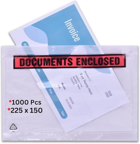 Lot de 200 pochettes A5 en plastique transparent pour documents - 225 x 165 mm - Joignez des factures, des listes d'emballage et des notes de livraison aux colis