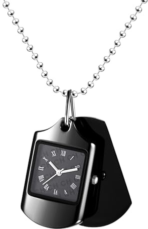 Avaner Taschenuhr Herren Damen Militärmarke: Dog Tag Hundemarke mit Römischen Ziffernskala Soldatenmarke Hängende Uhr Halskette Pulloverkette Analog Quarzuhr für Männer Frauen