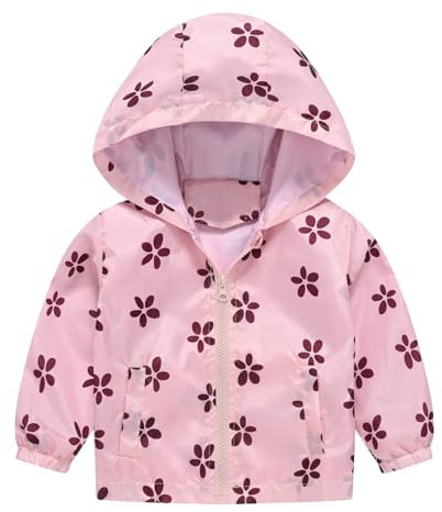 2025 - Niños Niñas Estampado De Dibujos Animados Casual Abrigo Ligero Con Capucha Chaqueta A Prueba De Viento Cremallera Outwear Chalecos de Advertencia para Niños 3 6, Rosa., 3-4 años