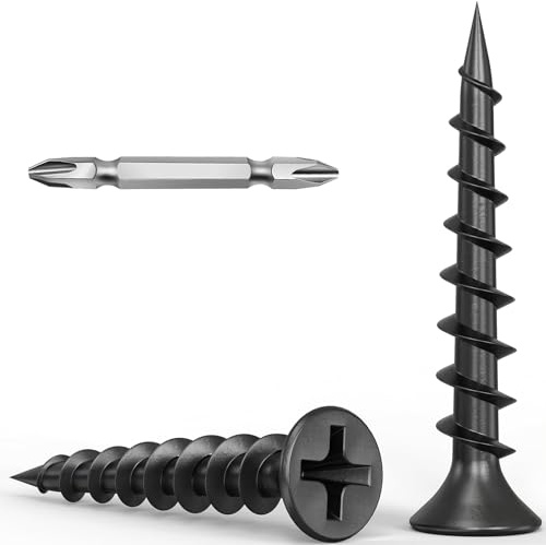Wavanta 200Pcs Drywall Screws, M4 x 30mm Black Self Tapping Screws | Coarse Thread Phosphate Bugle Head Wood Screws With Bit for Plasterboard, Wood and Furniture