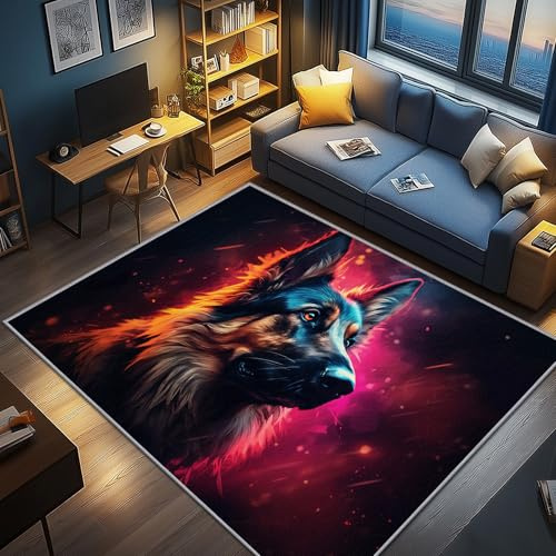 AevuCub Deutscher Schäferhund Deko, Cool Hund Teppich 120x170 Kurzflor, Teppich Wohnzimmer Hundemotiv, Weich rutschfest Waschbare Teppiche, Bettvorleger Schlafzimmer Kinderzimmer