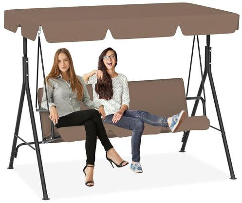 LZQ Balançoire Hollywood 3 places résistante aux intempéries - Avec toit réglable - 176 x 110 x 152 cm - Charge maximale : 200 kg - Pour extérieur, intérieur et extérieur, marron foncé
