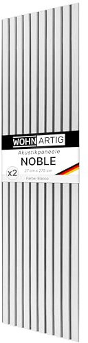 wohnartig® Akustikpaneele NOBLE 1,485m² - 275cm x 54cm* Set - (Set = 2 Stück 275cm x 27cm) | Farbe: Bianco auf grauem Filz | Wandverkleidung | Akustikpaneel | Wandpaneele auf Filz | Akustikfilz