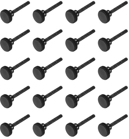 sourcing map Lot de 20 vis moletées M3 x 20 mm, vis moletées à tête plate en acier noir plaqué zinc, boulons à tête moletée métriques avec boutons de préhension d'épaule pour serrer à la main