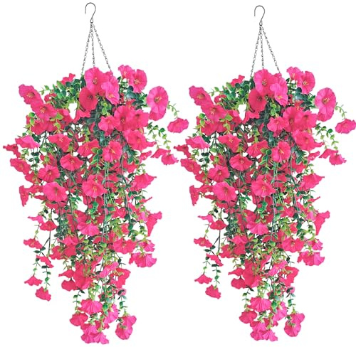 LuckyCao 4 Stück Kunstblumen Hängend, 76CM Hängepflanze Künstlich Draußen Wetterfest, Hängend Seidenblumen Wie Echt Künstliche Hängepflanzen Plastik Blumen Dekoration