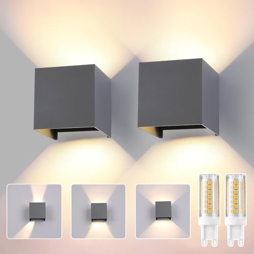wisdom line Applique da Esterno Interno 2 Pezzi, LED 9W 3000K, Grigio Scuro
