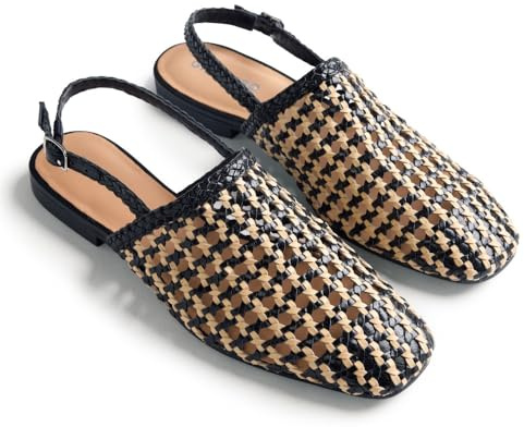 Gioseppo Watkins - Bailarinas de Piel Trenzada Bicolor con Parte Trasera Plegable, Estilo Mary Jane, Suela Flexible de Caucho, Color Negro, Talla 42