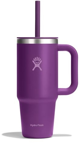 Hydro Flask - Travel Tumbler 709 ml (24 oz) with Closable Press-in Straw Lid - Stainless Steel - Double Wall Vacuum Insulated - Splash Resistant lid - Beachplum