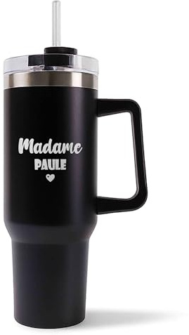 Mug Isotherme 1,2L - Madame Pharmacienne – Bouteille Thermos avec Anse, Paille et Couvercle – Idée Cadeau Gourde Personnalisée