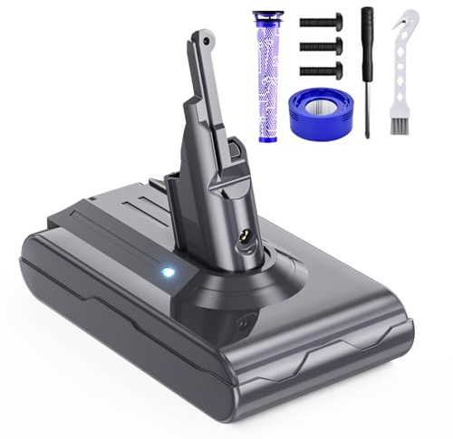 6000mAh For Dyson V8 Battery Replacement - Li-ion Battery for Dyson SV10 Compatible with 21.6V V8 Absolute, Animal, Motorhead, Fluffy Cordless Vacuum Cleaner (2 filters+Cleaning Brush+Screwdriver)