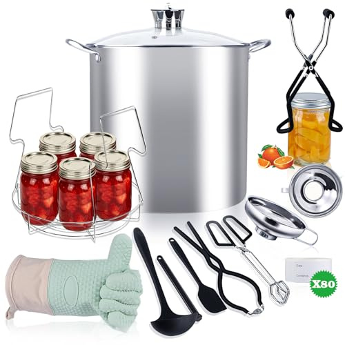 LINMAGCO Canning Supplies Starter Kit - 24L Canning Pot, Water Bath Canner with Lid & Steam Canner with Rack(White)
