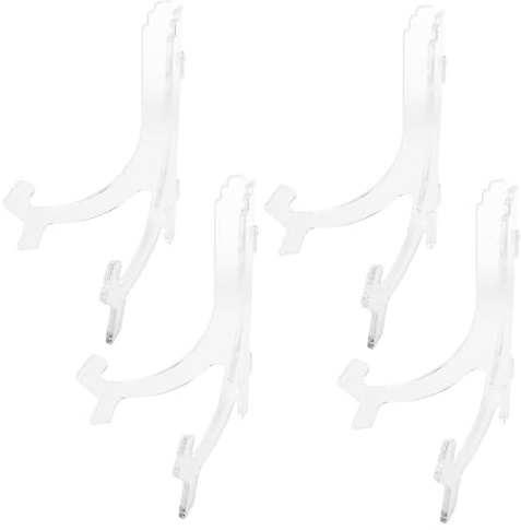 FUTUREORYY 4 Piezas caballete de plato ornamental Soporte de exhibición de menú soporte para marco de fotos Caballetes para platos Transparent