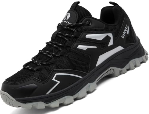 Mufanton Zapatillas de Senderismo Hombres Zapatillas de Trekking Botas de Montaña Transpirable Antideslizante Ligeras Zapatos de Camping,Negro Plateado,EU39