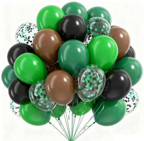 60 Stück Latex Ballons Grün Schwarz Braun, 12 Zoll Luftballons Set für Geburtstag Hochzeit Deko, Dunkelgrün & Schwarz-grüne Pailletten Ballons für Prinzessinnen-Party, Mädchenfest
