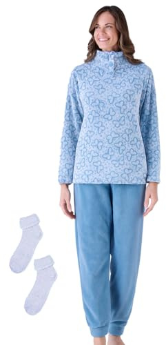 Pigiama Pile Donna Caldo Invernale + Calze Ciniglia Omaggio Morbido Coral Scatolato