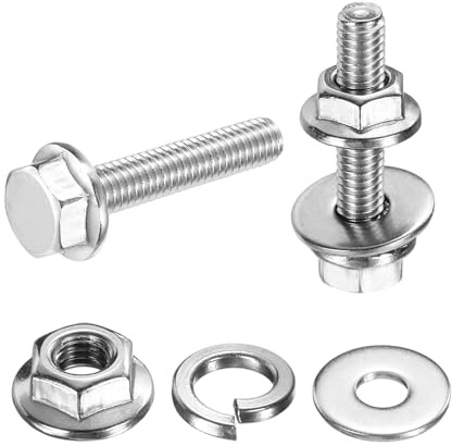 QUARKZMAN 20Pzs Tornillos Hexagonales Con Brida Phillips M4 X 20Mm Plateado | Acero Inoxidable 304, Con Tuercas Arandelas Planas Y De Seguridad, Roscado Completo, Para Industria Maquinaria Hogar